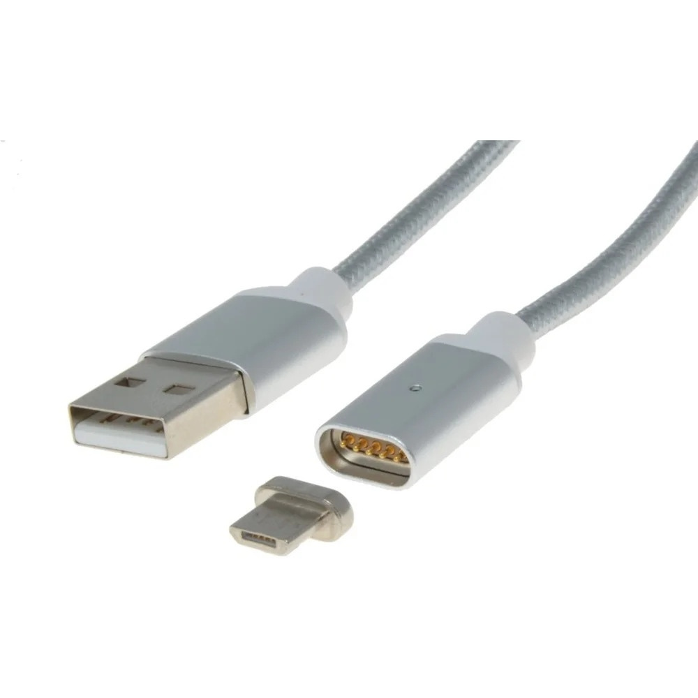 Cablu micro USB magnetic de încarcare 2.0, A-B – 1m, argintiu PremiumCord