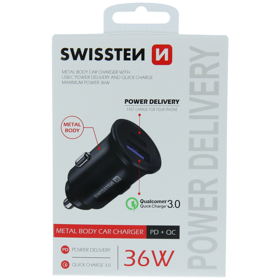 Adaptor SWISSTEN CL Power Delivery + Quick Charge, USB-C, 36 W – black