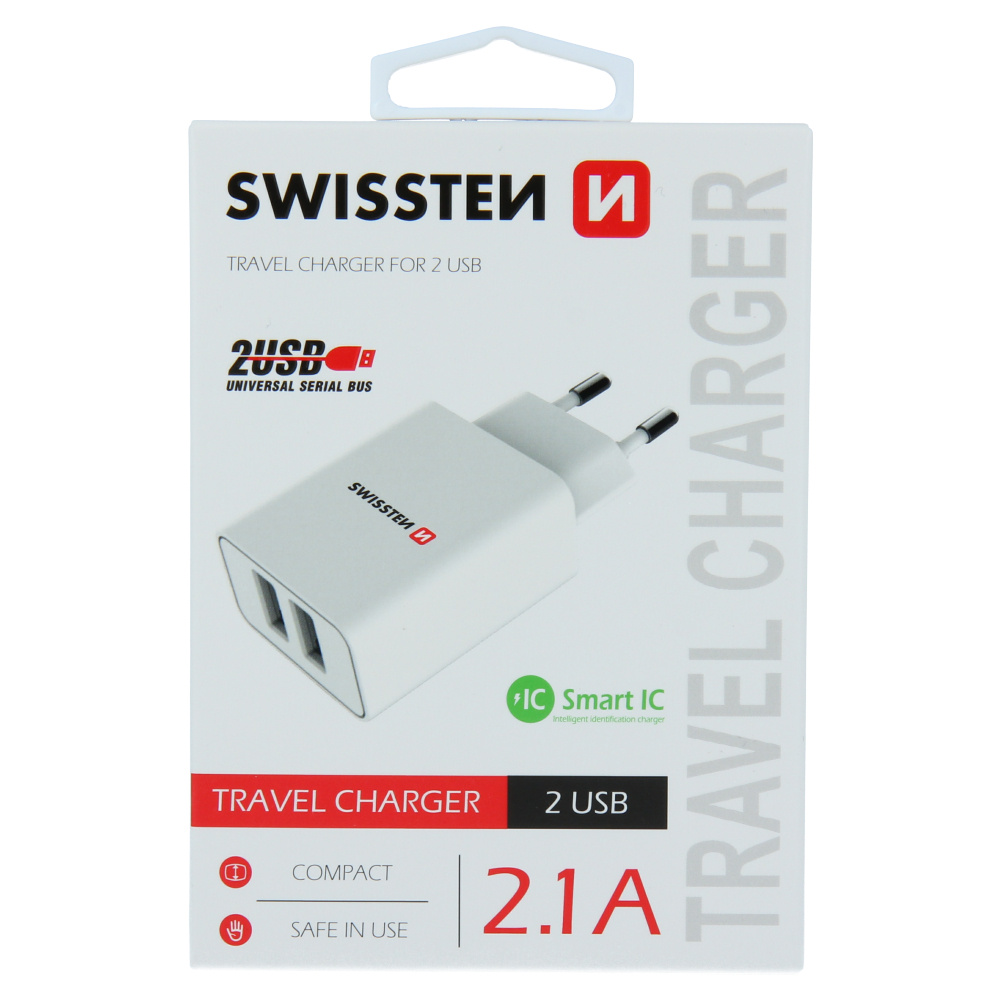 Adaptor de rețea SWISSTEN 2x USB, 10W, SMART IC – white 10W imagine noua tecomm.ro