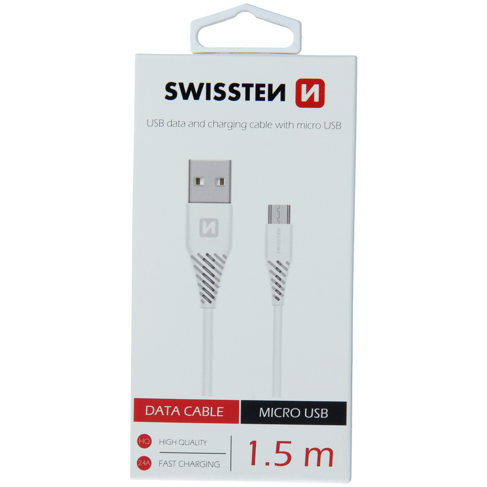 Cablu de date SWISSTEN USB / microUSB 1,5 m – white
