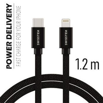 Cablu de date SWISSTEN USB-C / Lightning MFi 1,2 m - black