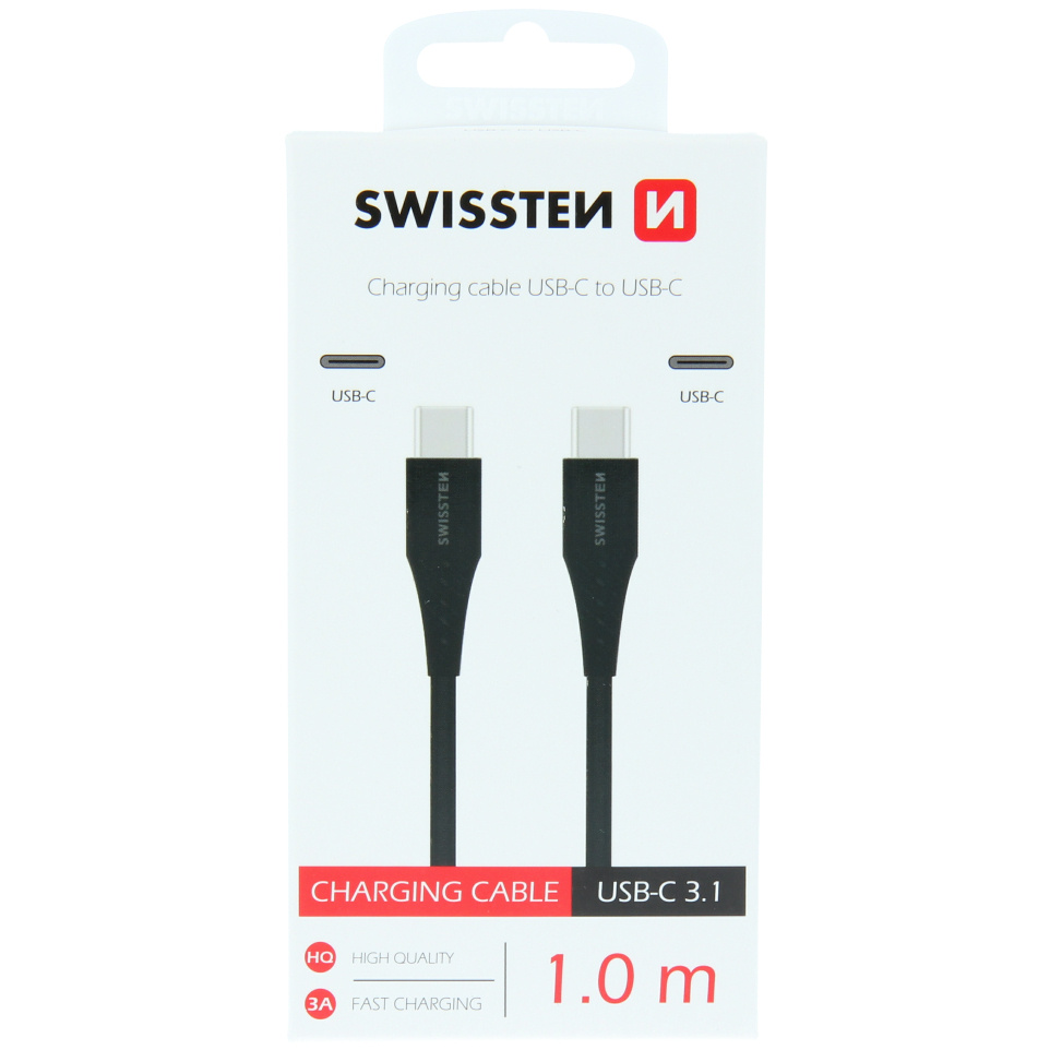 Cablu de date SWISSTEN TPU USB-C / USB-C, 1 m – black
