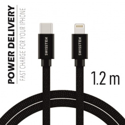 Cablu de date SWISSTEN USB-C / Lightning 1,2 m - black